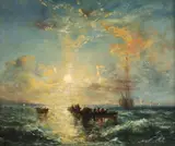 William Collingwood Smith, Sunset on Southampton Water Showing a Seascape with Shipping and the Isle of Wight