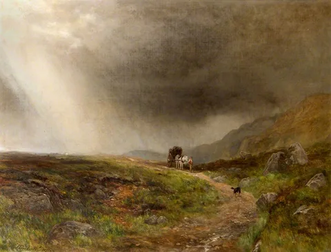 James Docharty, A Man with a Horse and Cart and a Dog on a Moor