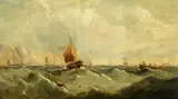 John James Wilson, A Dutch smack with a view of distant cliffs
