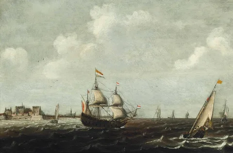 Claes Claesz. Wou, Dutch threemaster and other shipping in a choppy waters