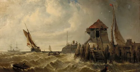 Arthur Joseph Meadows, Fishing boats off a jetty