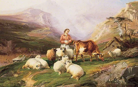 Thomas George Cooper, Cows and Sheep on a Mountain Pasture