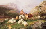 Thomas George Cooper, Cows and Sheep on a Mountain Pasture