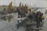 Harold Harvey, Unloading the boats, Newlyn Harbour
