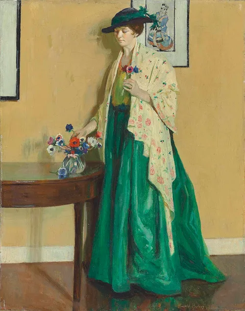 Harold Harvey, Lady in an interior arranging flowers