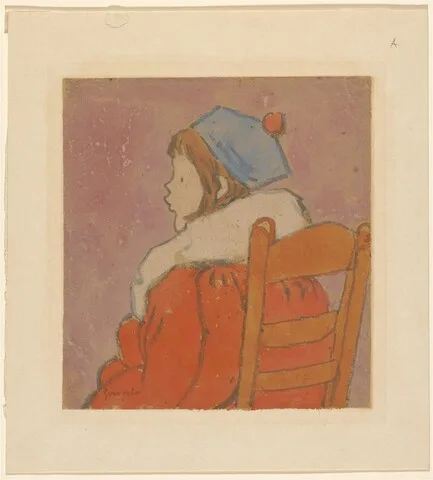 Gwen John, Petit profil (Seated Girl Wearing a Red Coat and a Blue Hat)