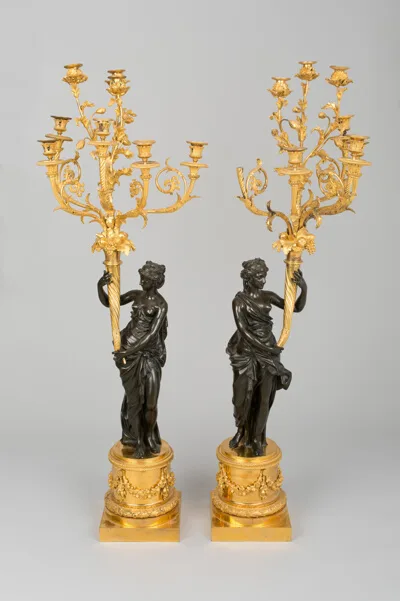 Michel Claude Clodion, Pair of Eight Light Candelabra