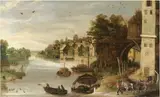 Philippe de Momper, A Village Scene by a River, said to be a View of Treviso