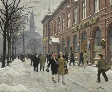 Paul Fischer, Wintry Street Scene in Copenhagen