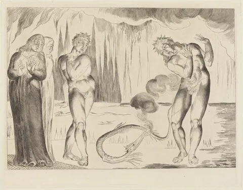 William Blake, The Circle of the Thieves; Buoso Donati Attacked by the Serpent