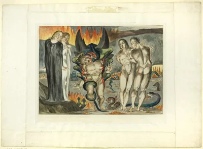 William Blake, The Circle of the Thieves; Agnolo Brunelleschi Attacked by a Six-Footed Serpent. Inferno, canto XXV
