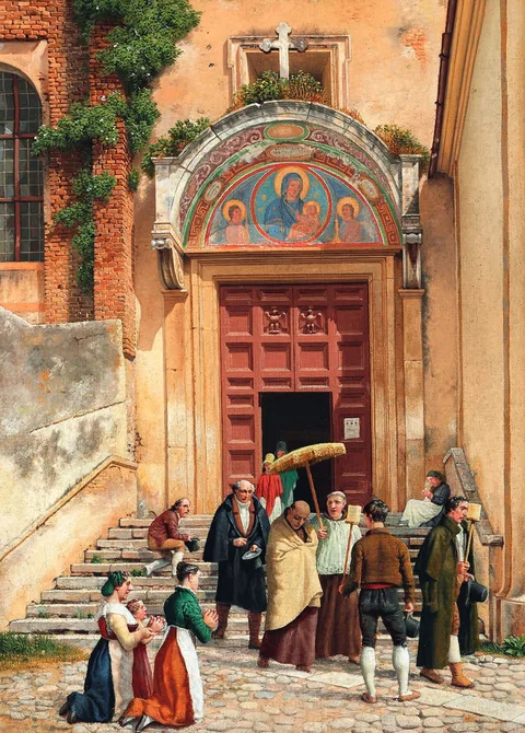 Christoffer Wilhelm Eckersberg, A Roman Monastery (the Entrance Gate to Araceli), the Monks Have Been Summoned to Care for a Sick Person