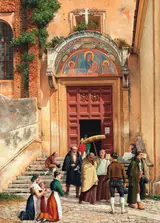 Christoffer Wilhelm Eckersberg, A Roman Monastery (the Entrance Gate to Araceli), the Monks Have Been Summoned to Care for a Sick Person