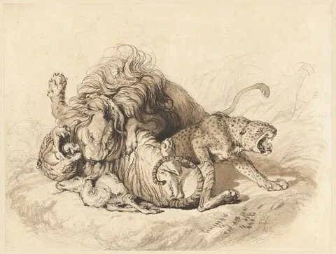 Edwin Landseer, Contending Group after Nature [A Lion Fighting a Tiger and a Leopard]