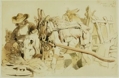 Edwin Landseer, A Farmer Feeding his Pony in Geneva (recto); Seated Friar (verso)