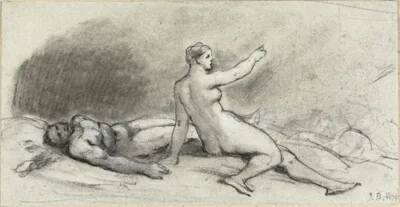 Jean Béraud, Nude Woman Seated with Nude Man Asleep (recto); Female Torso Seen from Behind (verso)