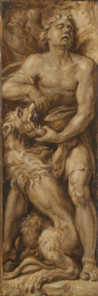 Maarten van Heemskerck, Triumph over Evil: Samson Rending the Lion | Pluto and Cerberus