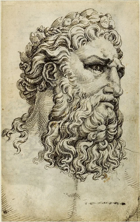 Maarten van Heemskerck, Head of the river god Arno (Roman Sketchbook)