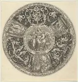 Theodor de Bry, Charitas and the Acts of Charity, from a Series of Tazza Designs