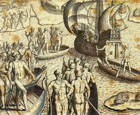 Theodor de Bry, Attack of the Portuguese and the Tupiniquins against the Tupinambás' huts