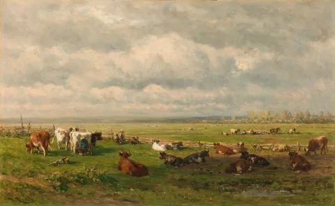 Willem Roelofs, Meadow Landscape with Cattle