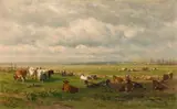 Willem Roelofs, Meadow Landscape with Cattle
