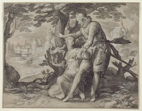 Joachim Wtewael, Young Woman Assisted by a Gentleman