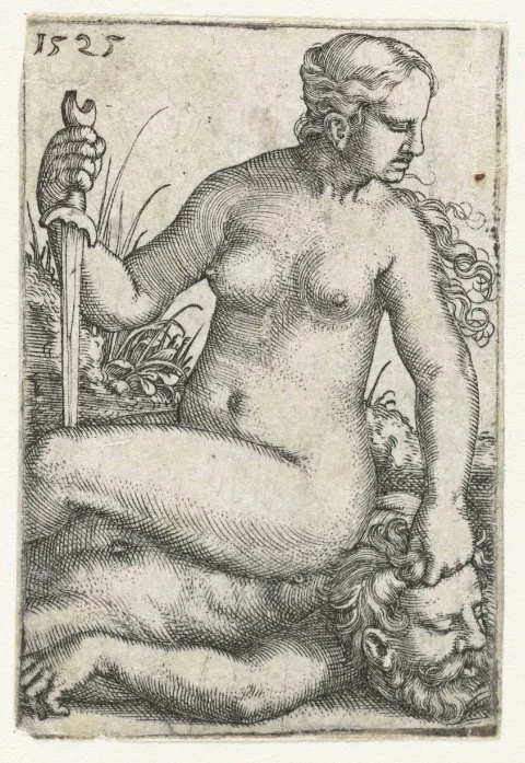Barthel Beham, Judith met zwaard zittend op het onthoofde lichaam van Holofernes