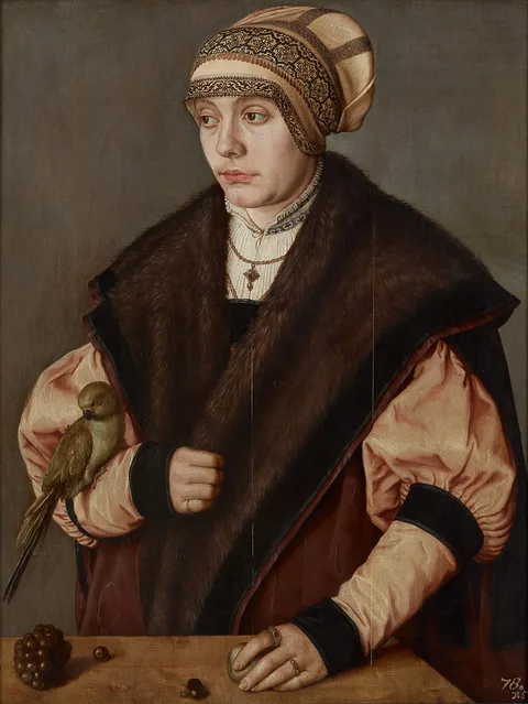 Barthel Beham, Portrait of a woman with parrot