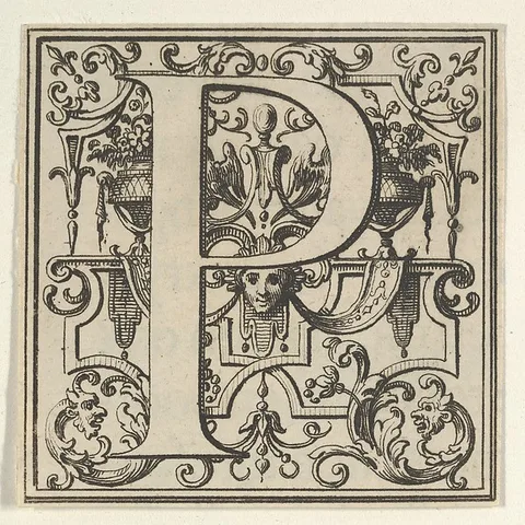 Bernard Picart, Roman Alphabet letter P with Louis XIV decoration