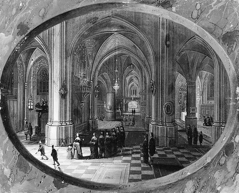 Pieter Neefs the Elder, Interior of a Gothic Church at Night