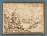 Tobias Verhaecht, Stad aan een baai; rechts uitvarende galeien