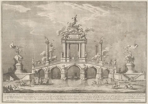 Giuseppe Vasi, A Triumphal Bridge Adorned with Relics of the City of Ercolano