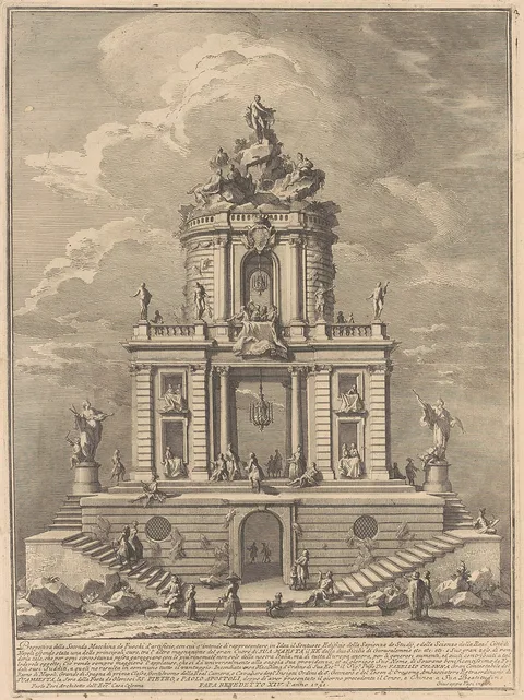 Giuseppe Vasi, The Seconda Macchina for the Chinea of 1751: The Palace of Wisdom, Studies, and the Sciences