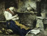 Giacomo Favretto, Seated woman, sewing