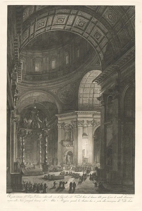 Francesco Piranesi, Interior of St. Peter’s, with the Illumination of the Cross of St. Peter
