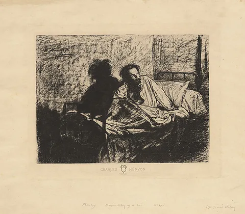Léopold Flameng, Portrait of Meryon Sitting up in Bed