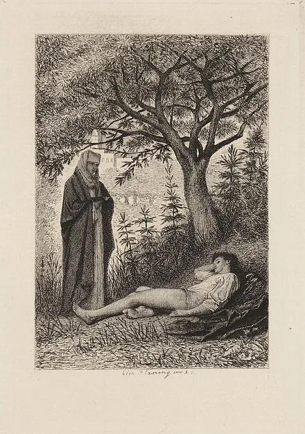 Léopold Flameng, Le Jardinier du Couvent, plate 3 from "The Decameron"