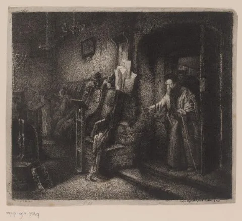 Léopold Flameng, Interieur van een synagoge met gelovigen