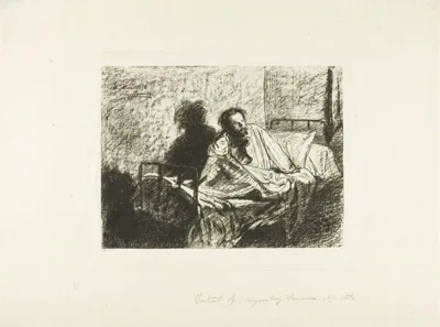 Léopold Flameng, Portrait of Charles Meryon Sitting Up in Bed
