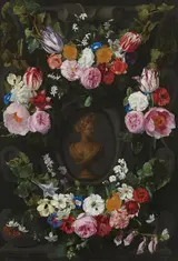 Jan Philip van Thielen, Festoon of flowers encircling a bust of Flora