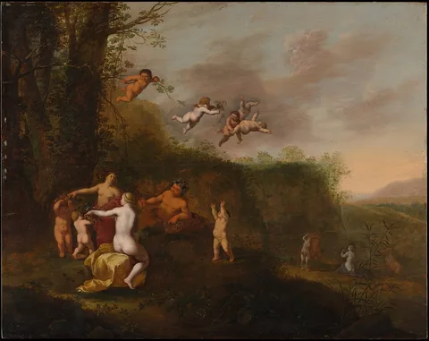 Abraham van Cuylenborch, Bacchus and Nymphs in a Landscape