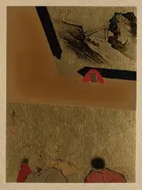 Shibata Zeshin, Three Men Looking at Framed Lacquer Drawing
