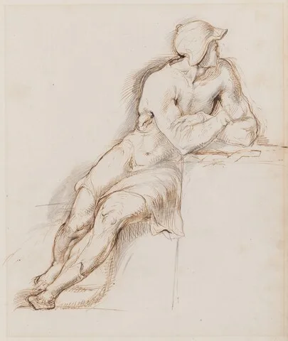 George Richmond, Study of a Seated Man Wearing a Helmet