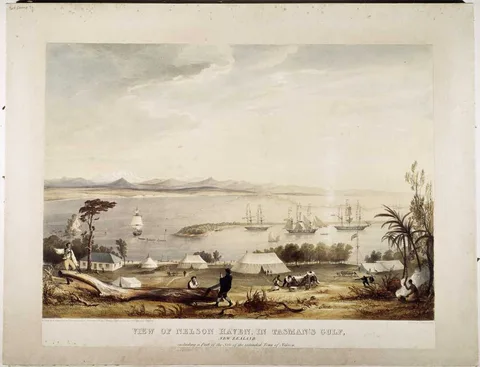 Thomas Allom, View of Nelson Haven, in Tasman's Gulf, New Zealand, including a part of the site of the intended town of Nelson.