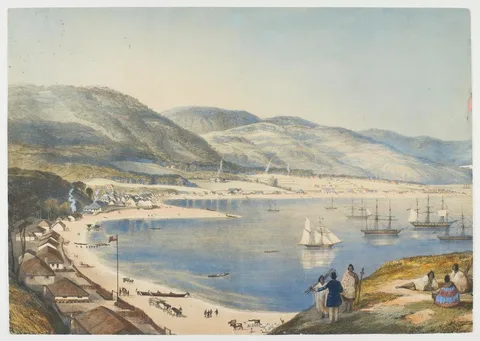 Thomas Allom, Part of Lambton Harbour, in Port Nicholson, New Zealand, Comprehending about one third of the water frontage of the town of Wellington.