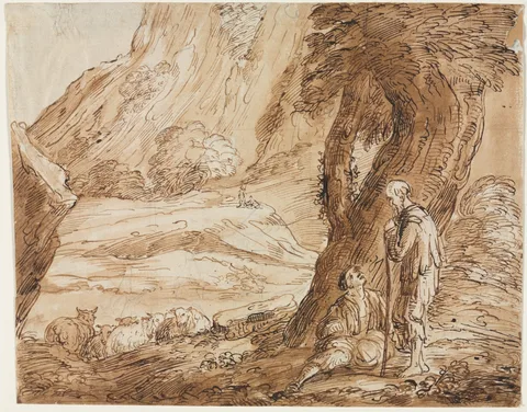 Thomas Barker, Landscape with Sheep and Two Shepherds