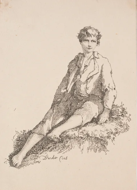 Thomas Barker, Specimens of Polyautography:  Boy Seated on a Grassy Bank