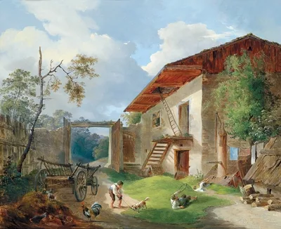 Anton Altmann, Children playing before a farmhouse