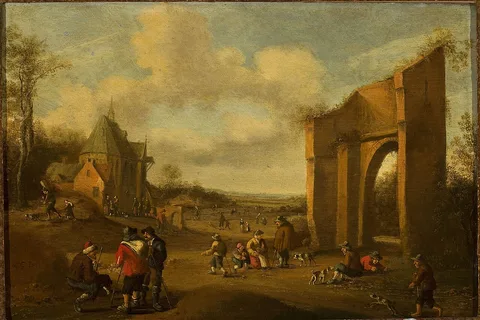 Cornelis Droochsloot, Countryside landscape with peasants